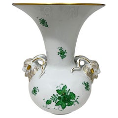 Herend Hungary porcelain "Apponyi Green" vase with rams head
