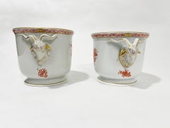 Herend Hungary Porcelain Apponyi Orange Ram Head Cachepots
