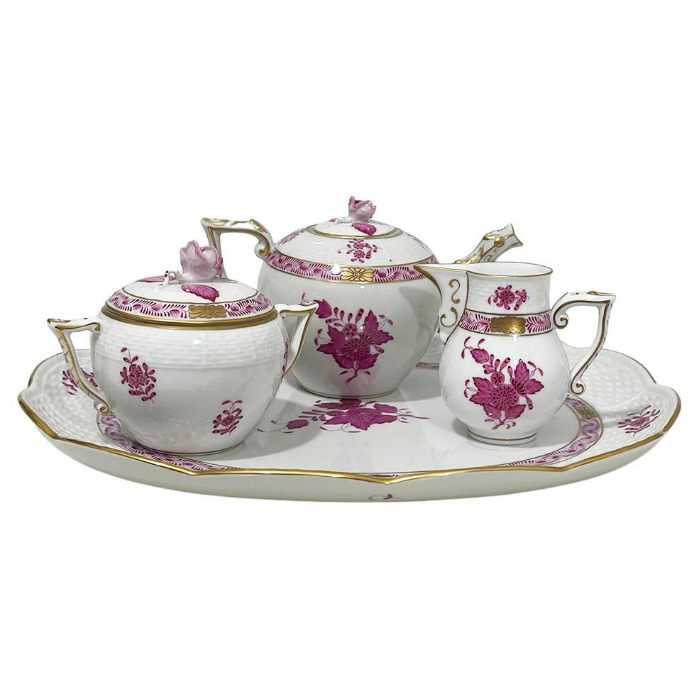 Herend Hungary Porcelain "Apponyi Pink" Tea set For Sale