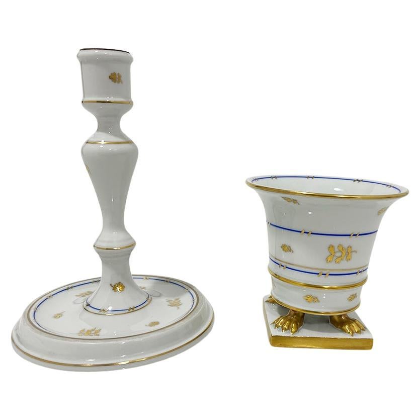 Vase und Kerzenständer „Batthyany Blue“ aus Ungarn aus Porzellan von Herend Hungary