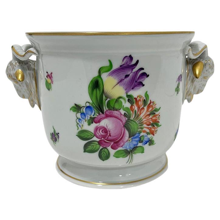 Herend Hungary Porcelain Bunch of Tulip pattern Ram Head Cachepot For Sale