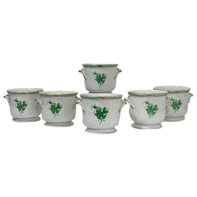 Herend Hungary Porcelain "Chinese Bouquet Apponyi Green" Cache Pots