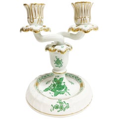 Herend Hungary Porcelain "Chinese Bouquet Apponyi Green" Candleholder