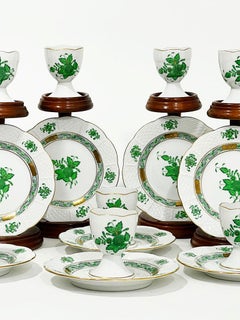 Herend Hungary Porcelain "Chinese Bouquet Apponyi Green" Egg Cups and Plates