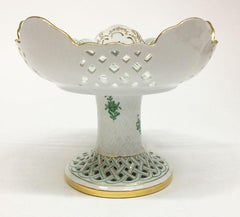 Herend Hungary Porcelain "Chinese Bouquet Apponyi Green" Fruit Bowl on Foot