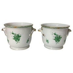 Herend Hungary Porcelain "Chinese Bouquet Apponyi Green" Large Cache Pots