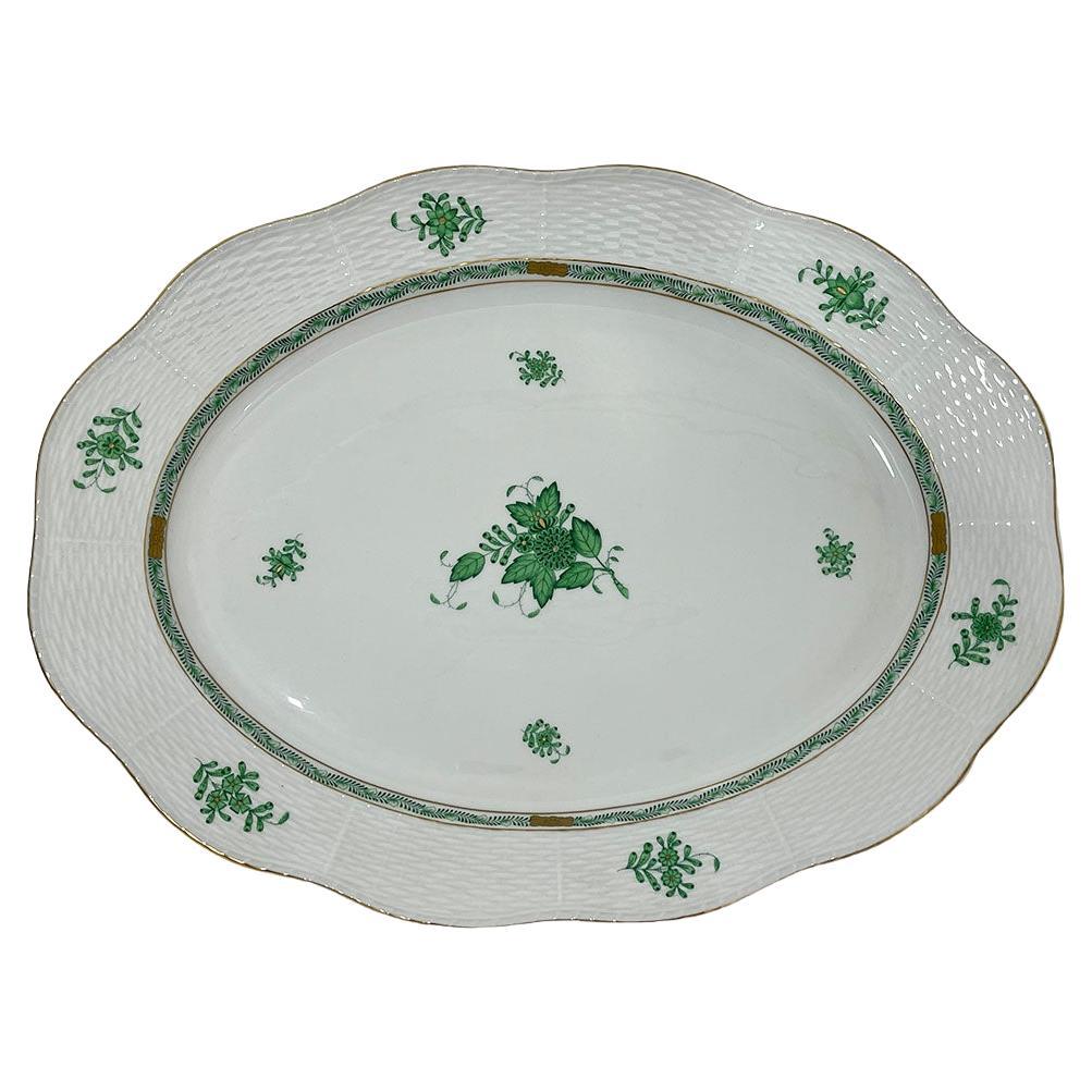 Herend Hongrie Porcelaine "Bouquet Chinois Apponyi Vert" Grand Plat Ovale