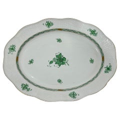 Retro Herend Hungary Porcelain "Chinese Bouquet Apponyi Green" Large Oval Dish