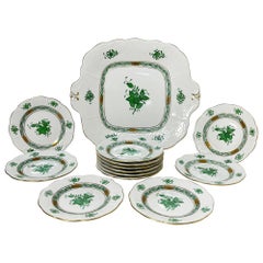 Vintage Herend Hungary Porcelain "Chinese Bouquet Apponyi Green" Pastry Set