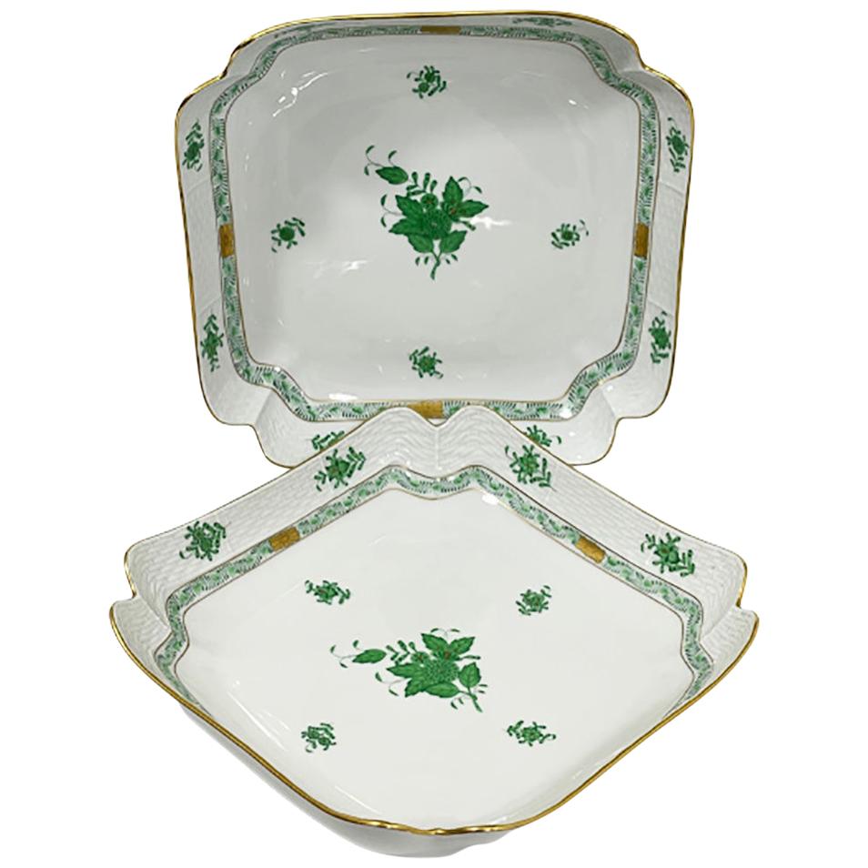 Herend Hungary Porcelain "Chinese Bouquet Apponyi Green" Salad Dishes