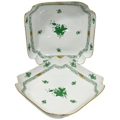 Vintage Herend Hungary Porcelain "Chinese Bouquet Apponyi Green" Salad Dishes