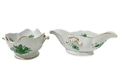 Herend Hungary Porcelain "Chinese Bouquet Apponyi Green" Sauce / Gravy Boats