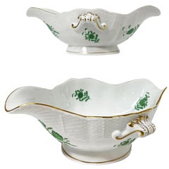 Herend Hungary Porcelain "Chinese Bouquet Apponyi Green" Sauce / Gravy Boats