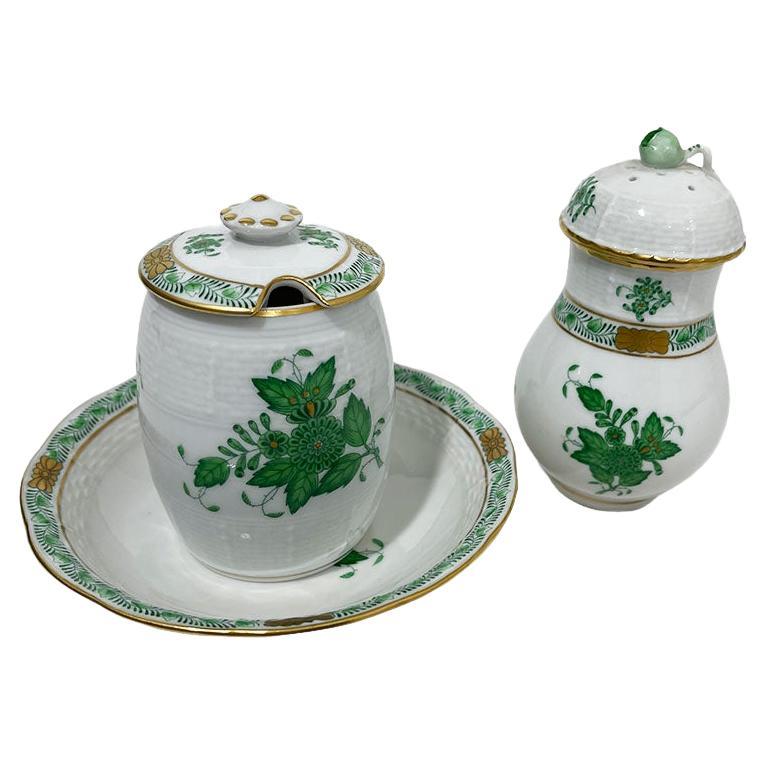 Herend Hungary Porcelain "Chinese Bouquet Apponyi Green" Set For Sale