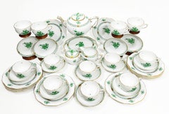 Herend Hungary Porcelain "Chinese Bouquet Apponyi Green" Tea Set for 12 Persons