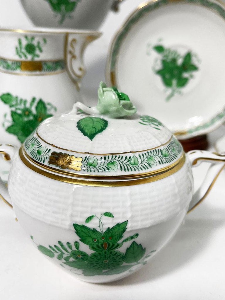 Herend Hungary Porcelain "Chinese Bouquet Apponyi Green" Tea Set For