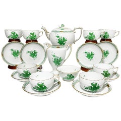 Herend Hungary Porcelain "Chinese Bouquet Apponyi Green" Tea Set