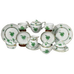 Herend Hungary Porcelain "Chinese Bouquet Apponyi Green" Tea Set