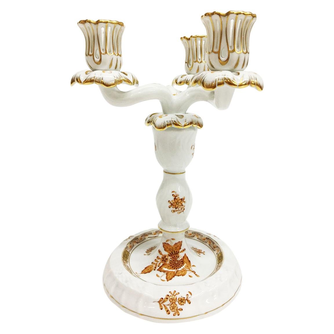 Herend Hungary Porcelain "Chinese Bouquet Apponyi Rust" Candleholder For Sale