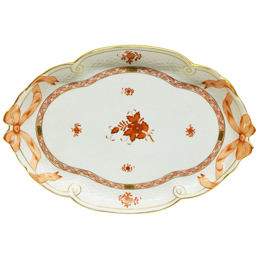 Herend Hungary Porcelain "Chinese Bouquet Apponyi Rust" Ribbon Tray