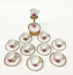 Herend Hungary Porcelain "Chinese Bouquet Raspberry" 10 Cups and Saucers
