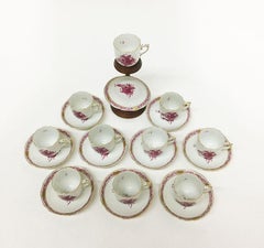 Herend Hungary Porcelain "Chinese Bouquet Raspberry" 10 Cups and Saucers