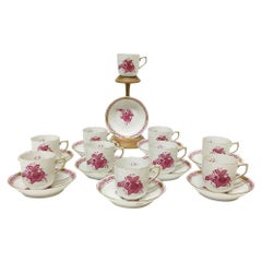 Vintage Herend Hungary Porcelain "Chinese Bouquet Raspberry" 10 Cups and Saucers