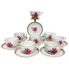 Herend Hungary Porcelain "Chinese Bouquet Raspberry" 8 Tea Cups and Saucers