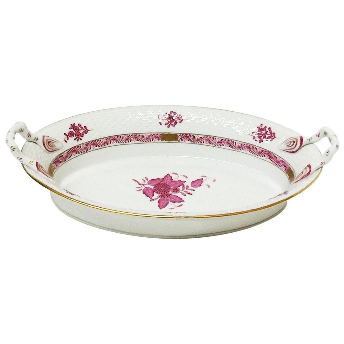 Herend Hungary Porcelain "Chinese Bouquet Raspberry" Bread Basket