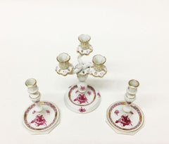 Herend Hungary Porcelain "Chinese Bouquet Raspberry" Candleholders