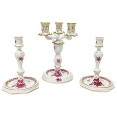Herend Hungary Porcelain "Chinese Bouquet Raspberry" Candleholders