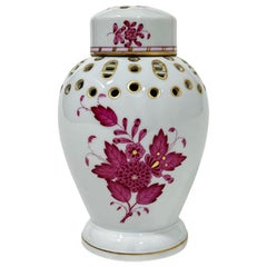 Antique Herend Hungary Porcelain "Chinese Bouquet Raspberry" Potpourri Lidded Vase, 1920