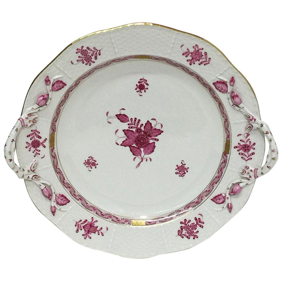Herend Hungary Porcelain "Chinese Bouquet Raspberry" Round Dish/Chop/Cake Plate