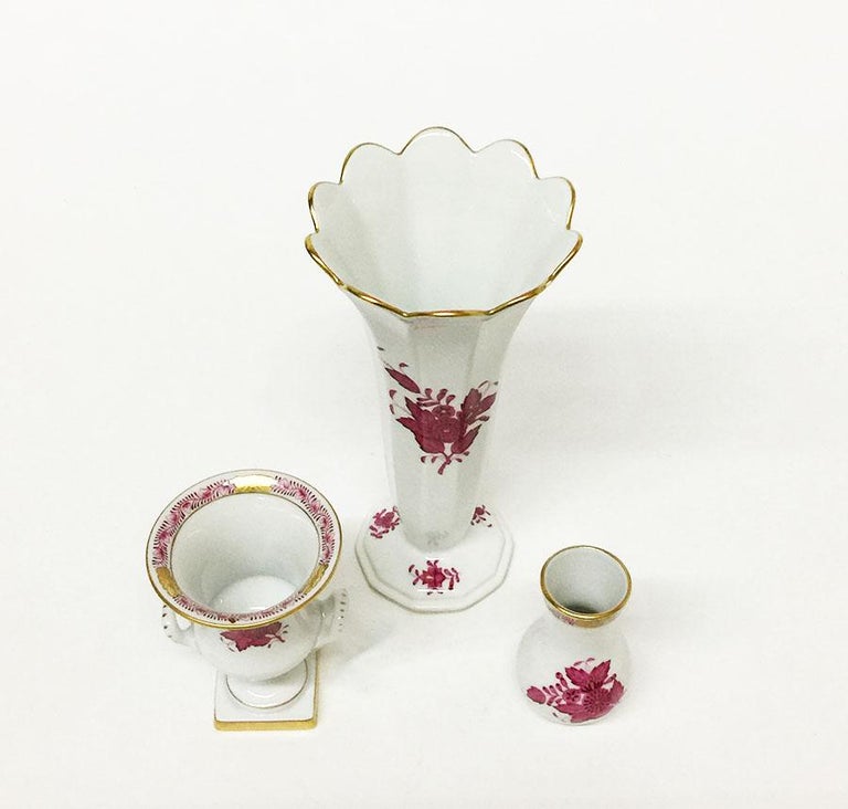 Herend Hungary Porcelain "Chinese Bouquet Raspberry" Small Vases at 1stDibs
