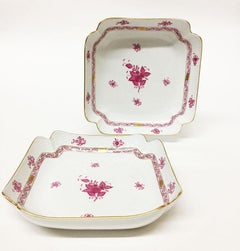 Herend Hungary Porcelain "Chinese Bouquet Raspberry" Square Salad Dishes