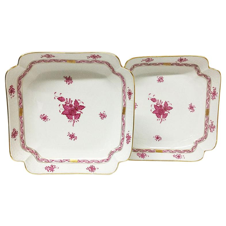 Herend Hungary Porcelain "Chinese Bouquet Raspberry" Square Salad Dishes