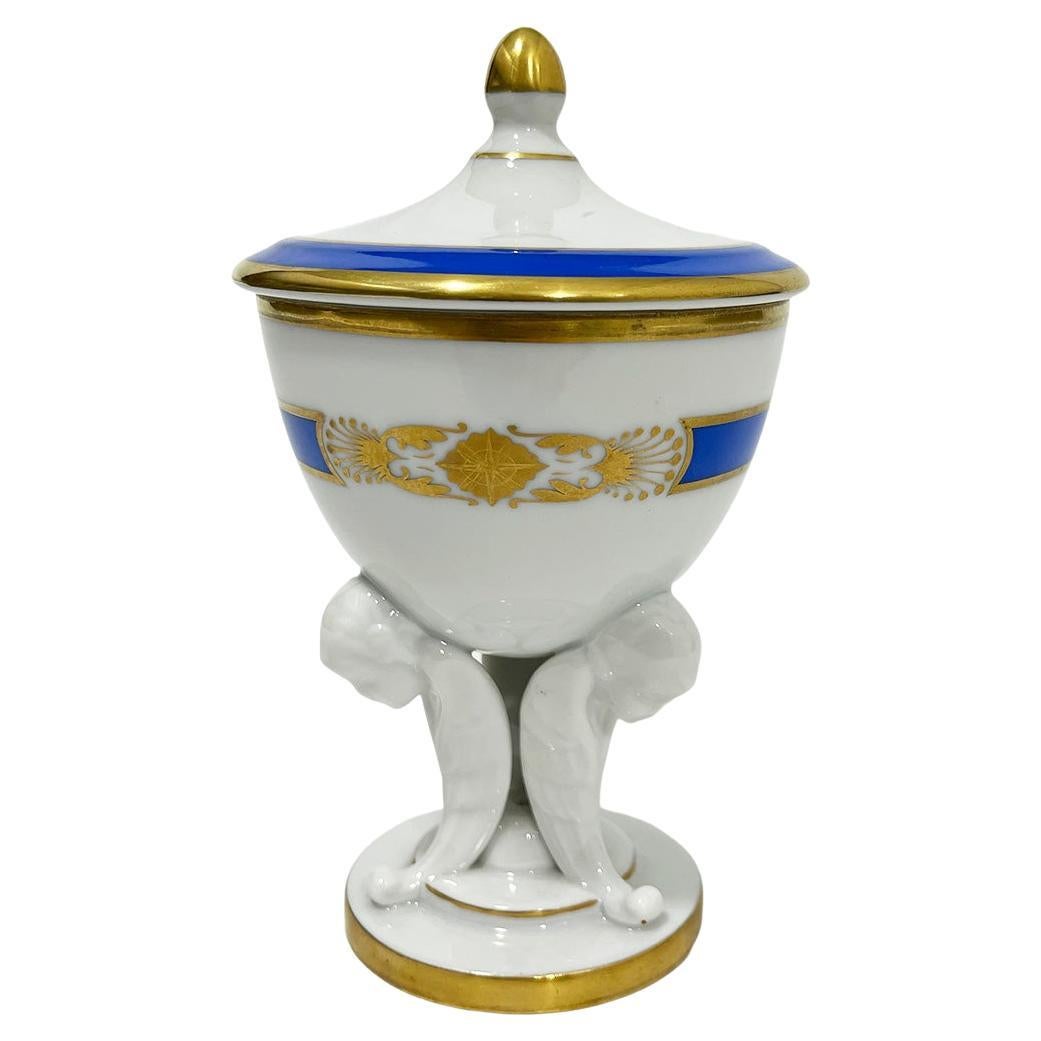 Herend Hungary porcelain D'or Blue small lidded vase, 1960s