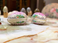 Herend Hungary Porcelain Hand Painted Floral Gilt Pierced Egg-Shaped Box