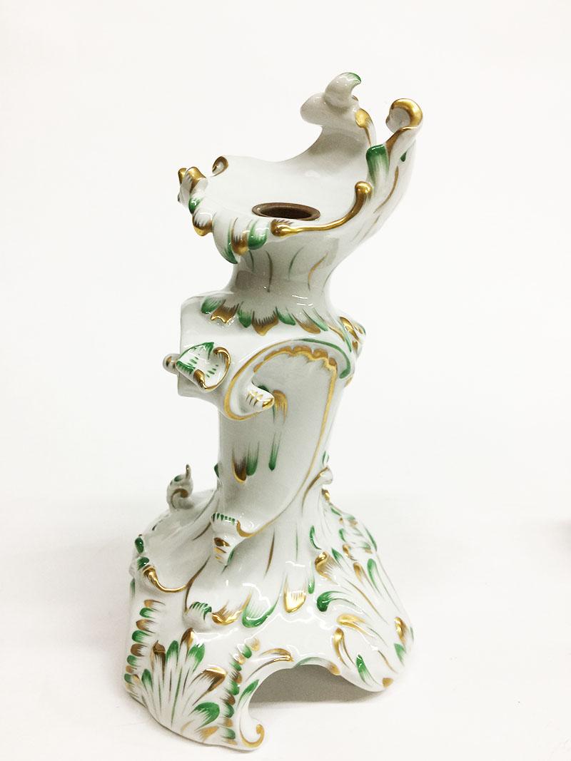 Herend Hungary Porcelain Large Baroque Style Green and Gold Candelabra For Sale 7