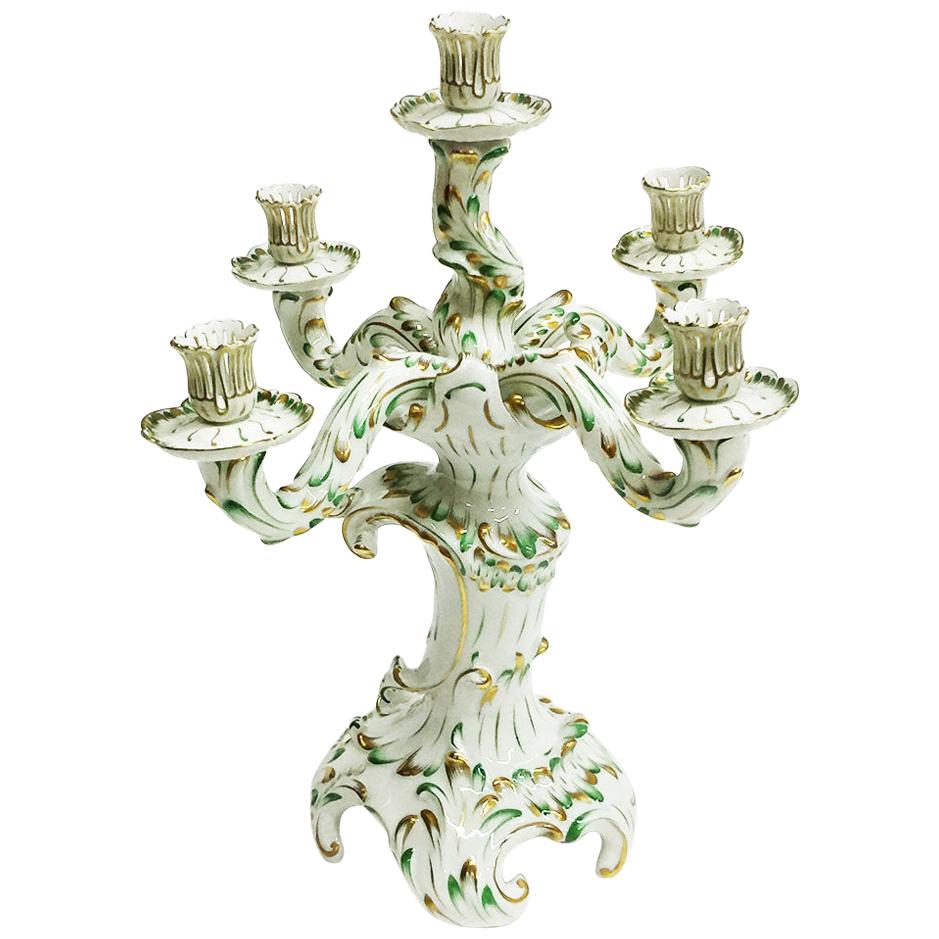 Herend Hungary Porcelain Large Baroque Style Green and Gold Candelabra For Sale