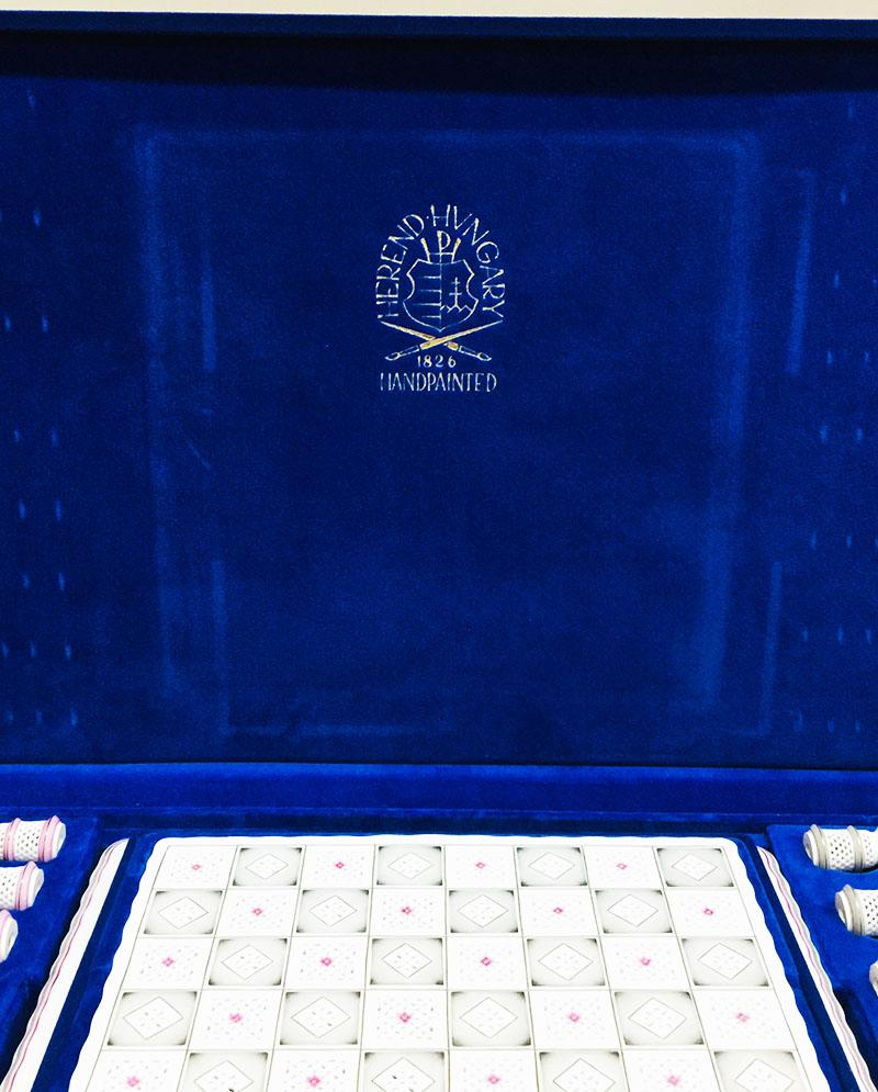 Herend Hungary Porcelain Limited Edition Chess Set 2006 with Board in Blue Case 10
