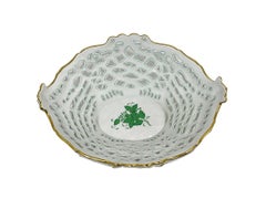 Herend Hungary Porcelain Openwork Basket with Apponyi Green Pattern