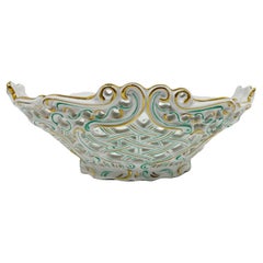 Cesta de porcelana calada Herend de Hungría con dibujo verde Apponyi