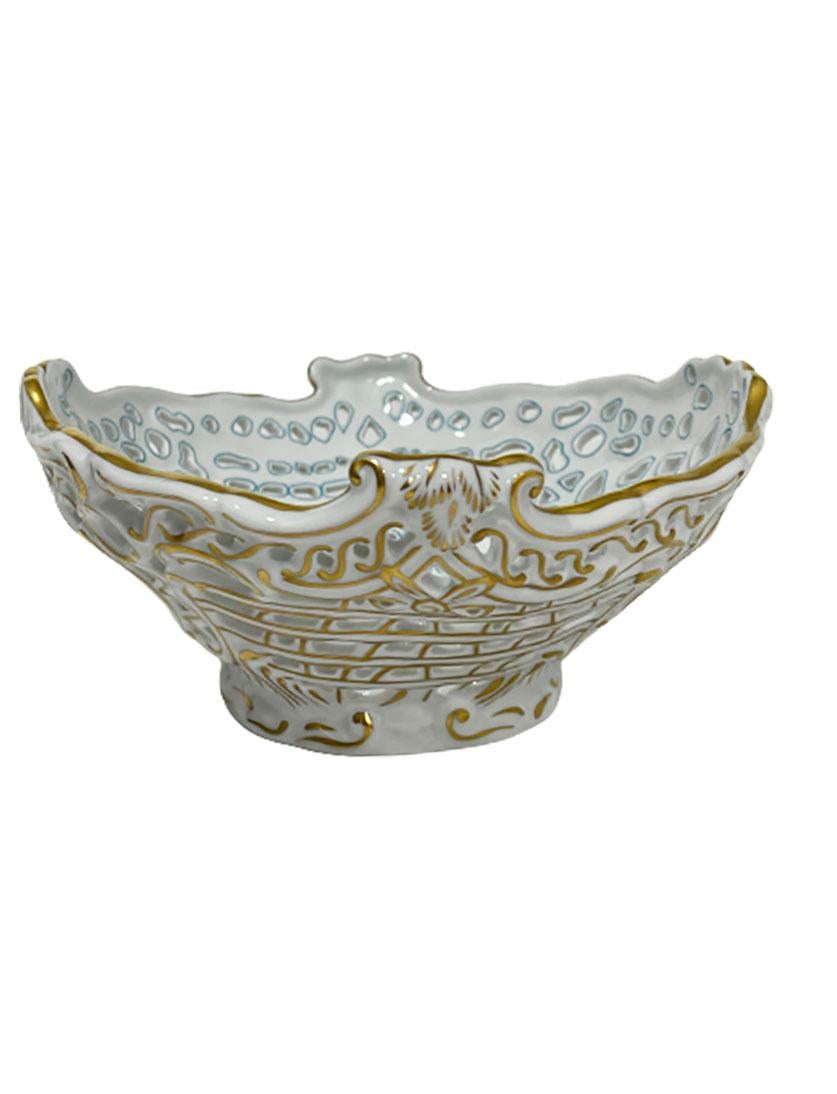 Contemporary Herend Hungary Porcelain Openwork Basket with Rothschild Pattern For Sale