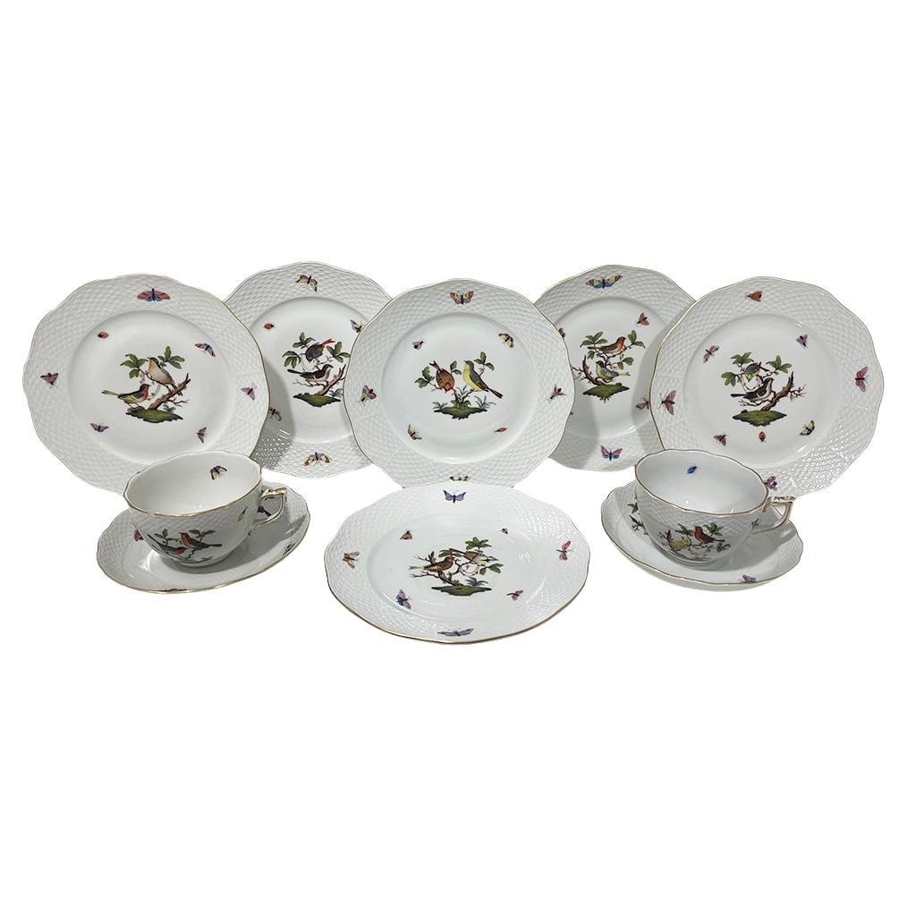 Herend Hungary Porcelain "Rothschild" Plates and cup and saucer For Sale