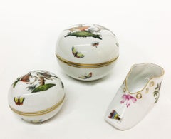 Herend Hungary Porcelain "Rothschild" Round Lidded Boxes and Shoe