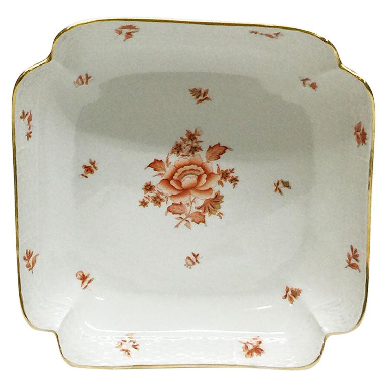 Herend Hungary Porcelain "Rust, Fortuna Pattern" Square Salad Dish For Sale