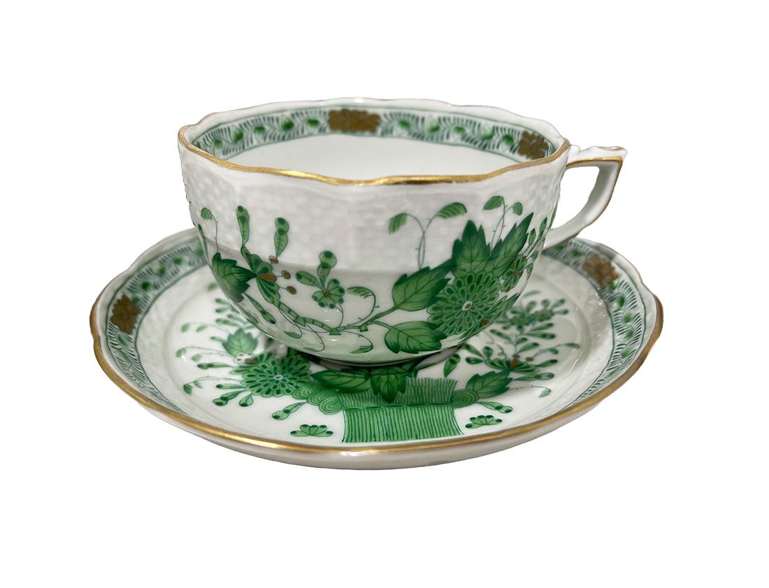 Herend Hungary Porcelain Tea set for 12 persons, Indian Basket Green pattern For Sale 9