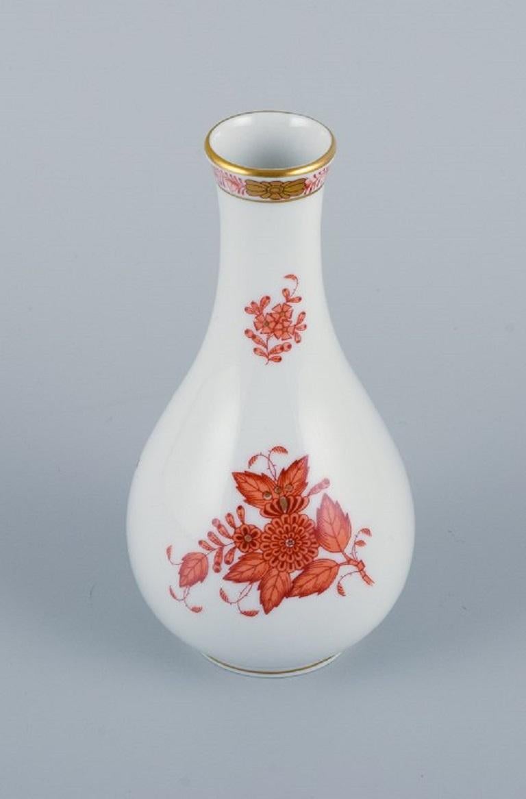 Herend, Hungary, Porcelain Vase, Hand Painted with Orange Flowers For