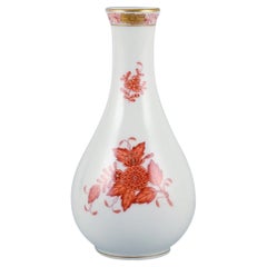 Herend, Hungary, Porcelain Vase, Hand Painted with Orange Flowers